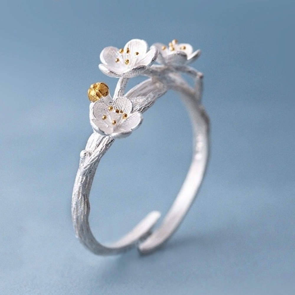 New 925 Sterling Silver Plum Flower Bridal Ring